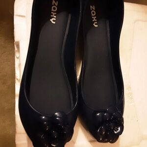 Zaxy Women's Navy Flats with Floral Accent